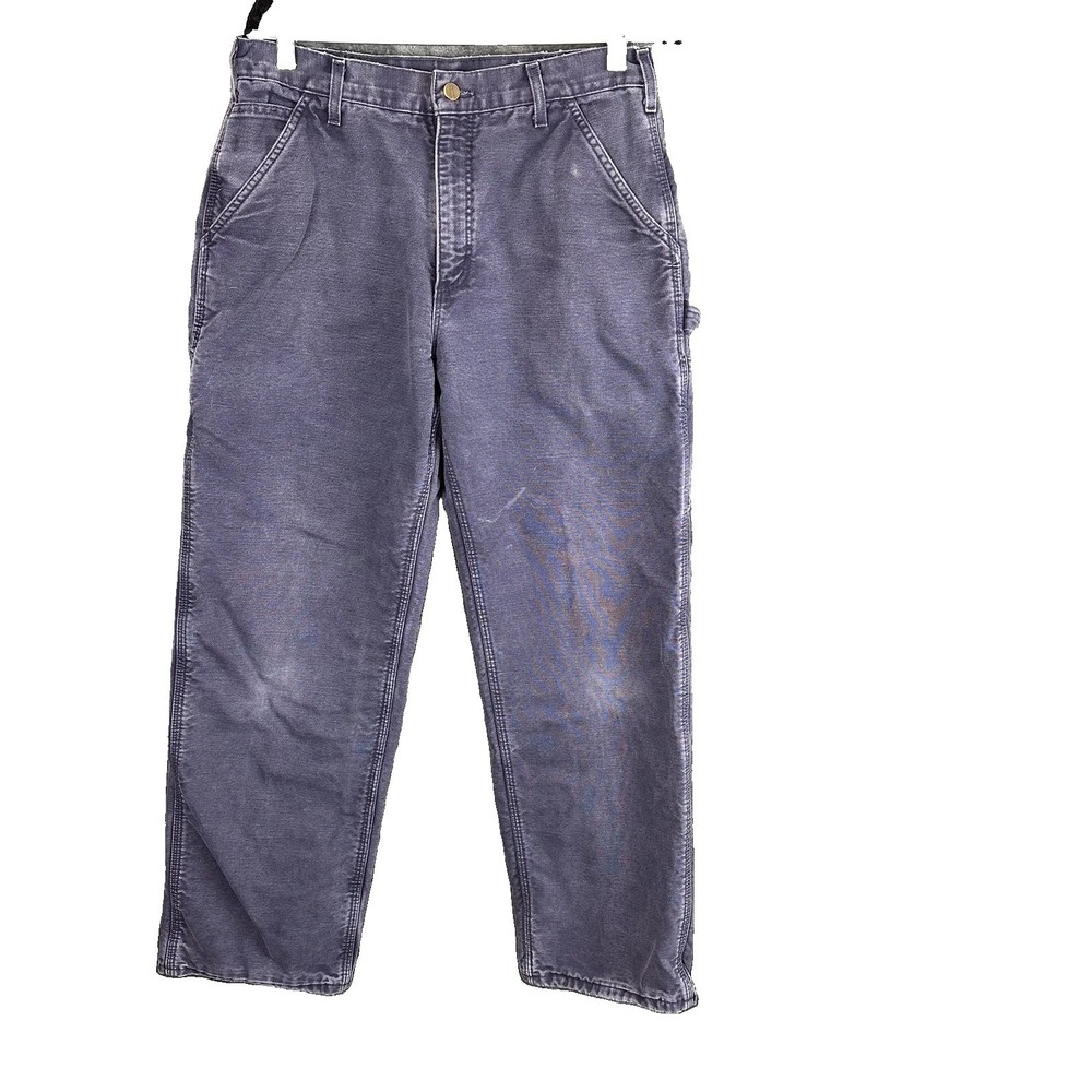Carhartt Style Men's Flannel Lined Blue Denim Carpenter Work Pants 32X30 Rugged